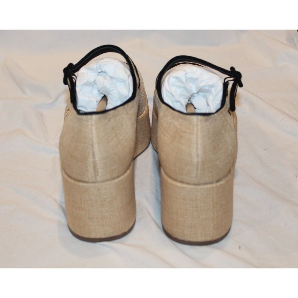 Larroude Women's Blair Raffia Mary Jane Platforms Beige Black NEW $330 SZ 10 - Picture 6 of 7